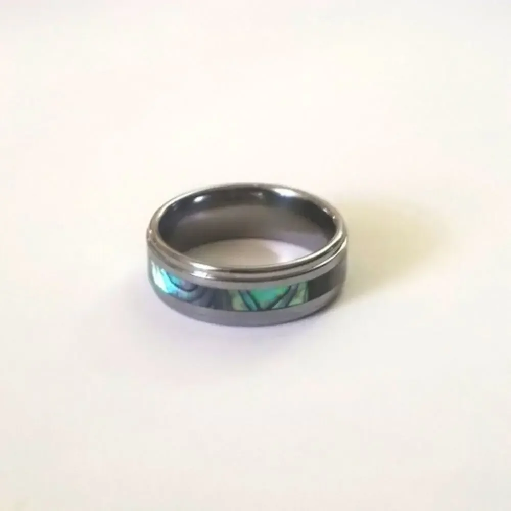 New Tungsten carbide Abalone Inlay Center Ring size‎ 5